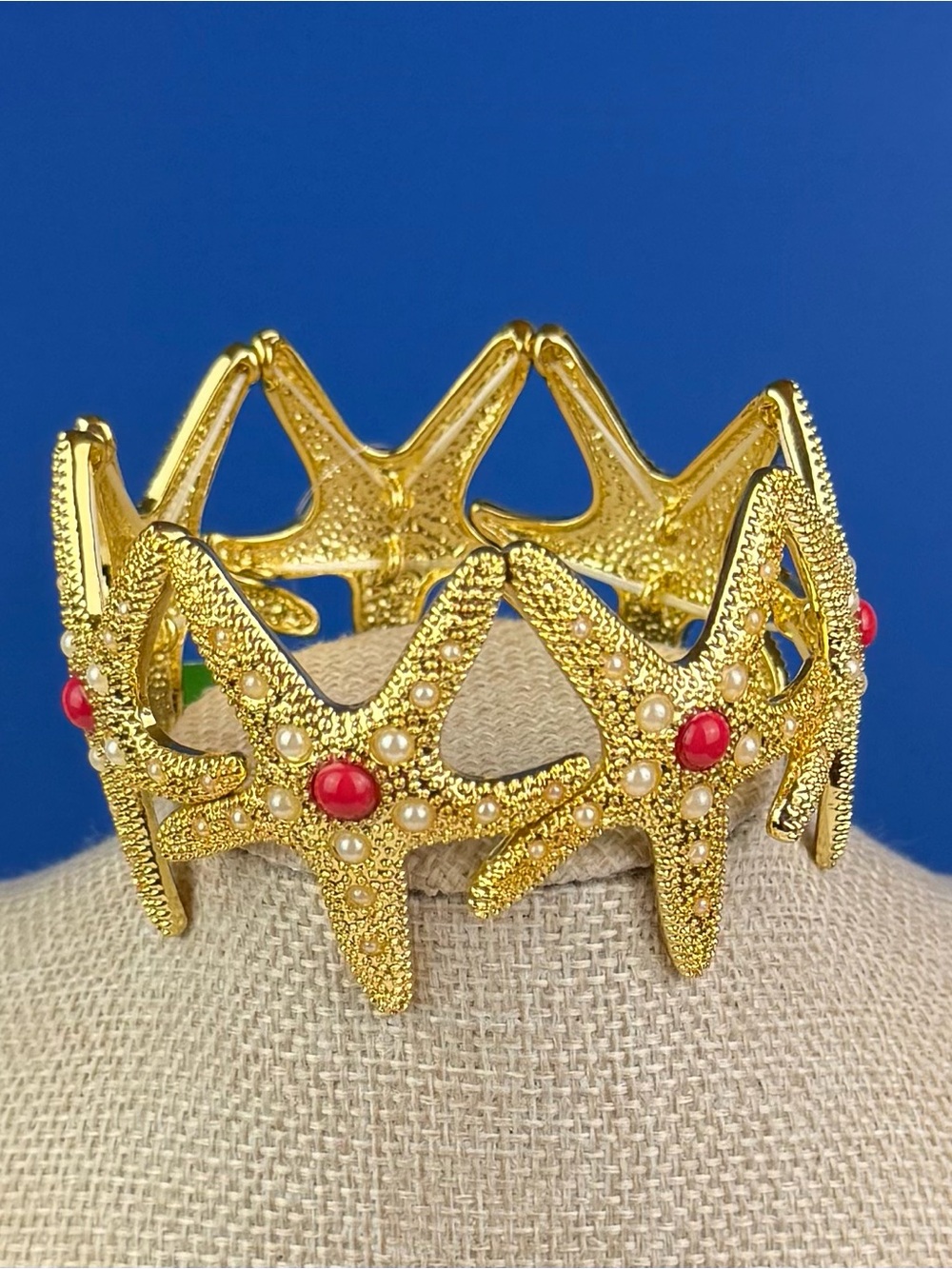 Lilly Pulitzer Gold Starfish Stretch Bracelet with Faux Pearl and Coral Accents